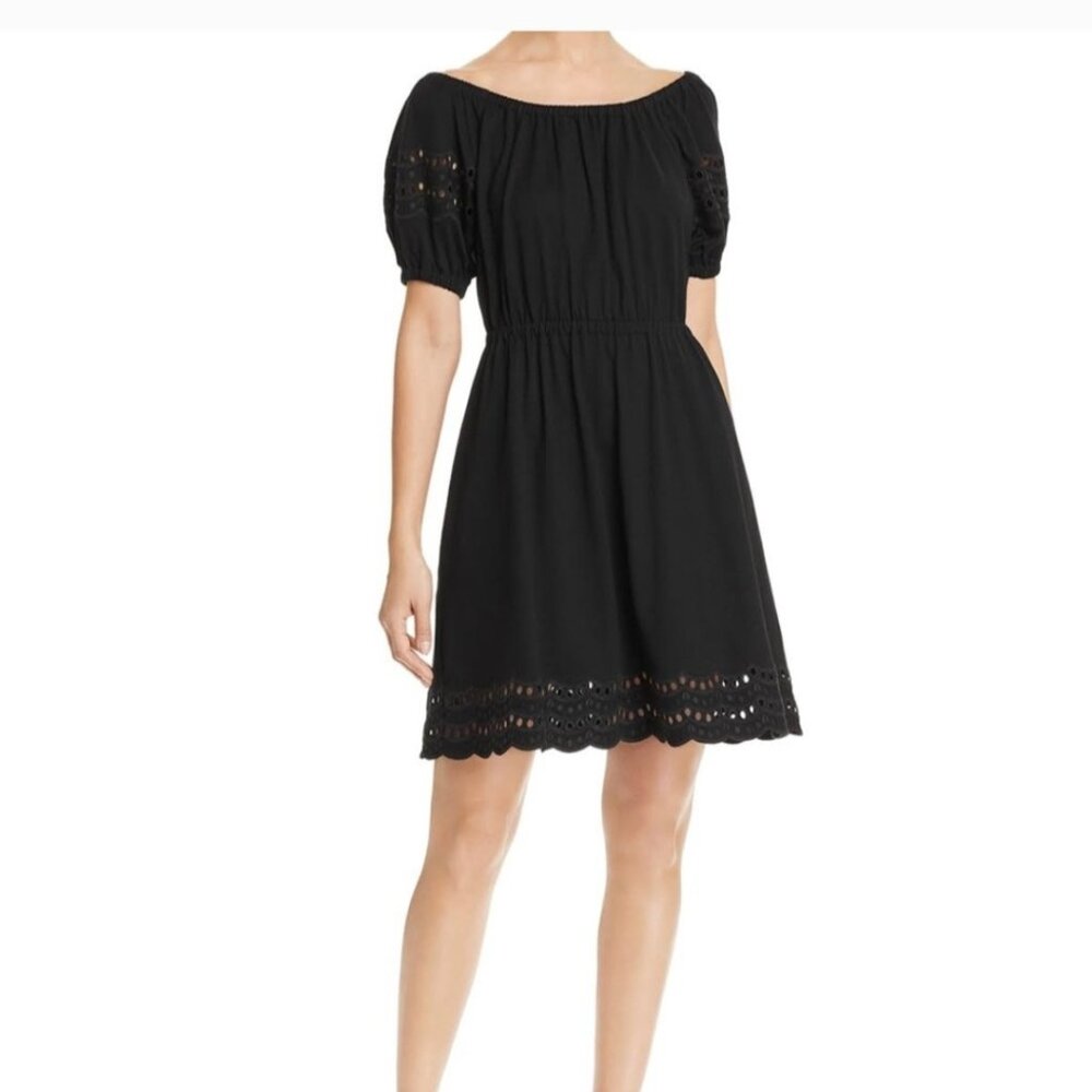 Kate Spade Off the Shoulder Eyelet Dress Black Cotton Closet Staple LBD Wedding